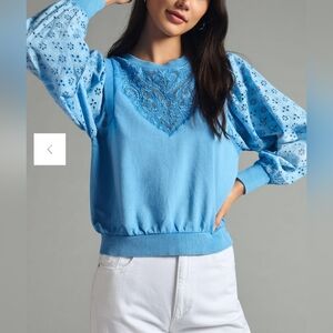 PILCRO anthropologie Washed Eyelet Pullover Sweater Small Blue